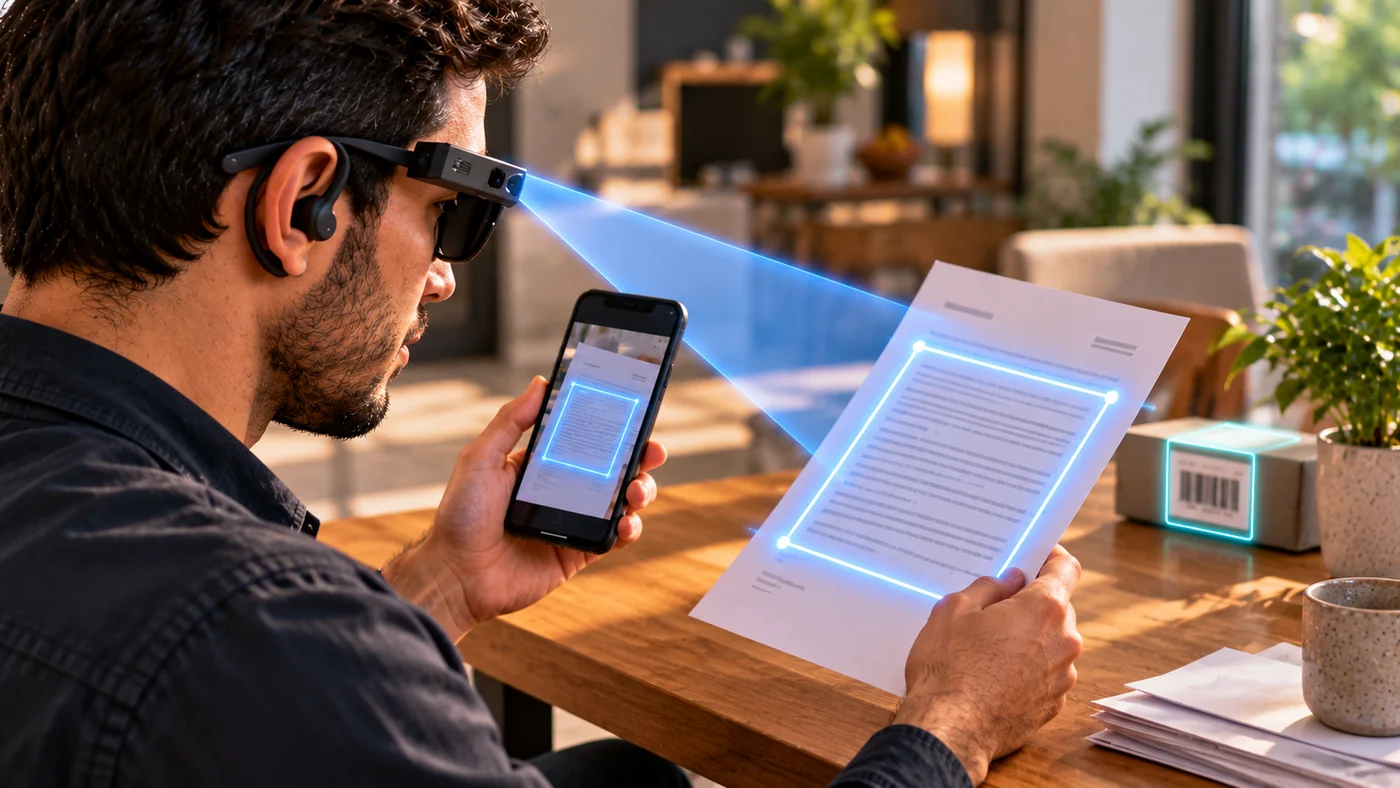 Blind user using BASIRA to access a printed document through a wearable camera concept and smartphone